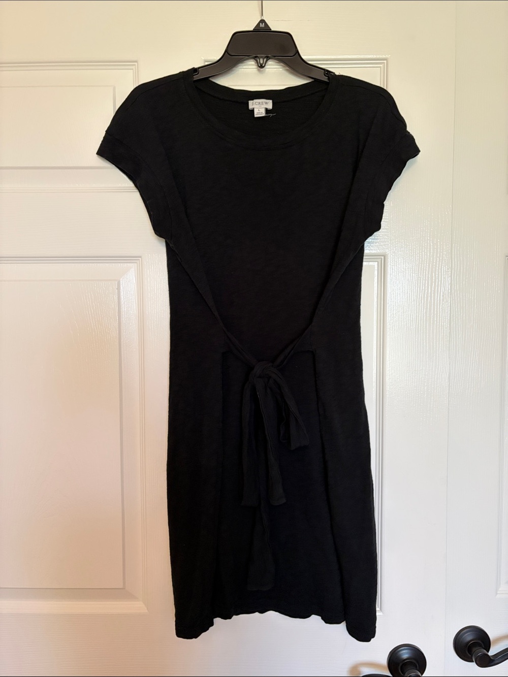J. Crew Factory Black Tie-Waist Cotton Midi Dress